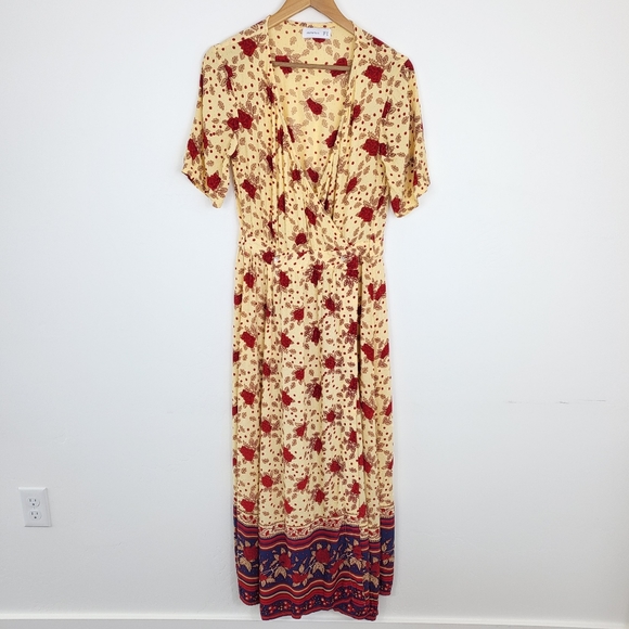 Faithfull the Brand Adela Rose Garden Yellow Red Floral Wrap Maxi Dress 8 - Picture 2 of 9